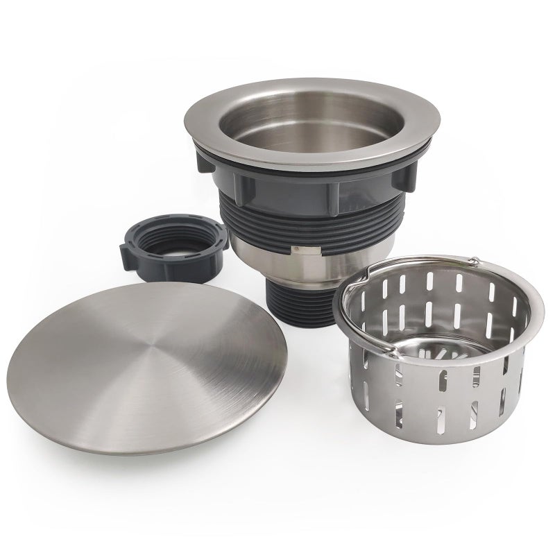 GZILA 3.5" Kitchen Sink Drain Strainer Assembly Kit with Stopper Cover, Removable Deep Waste Basket Replacement, SUS304 Stainless Steel Brushed Nickel, Add Decor Flat Lid - Image 1